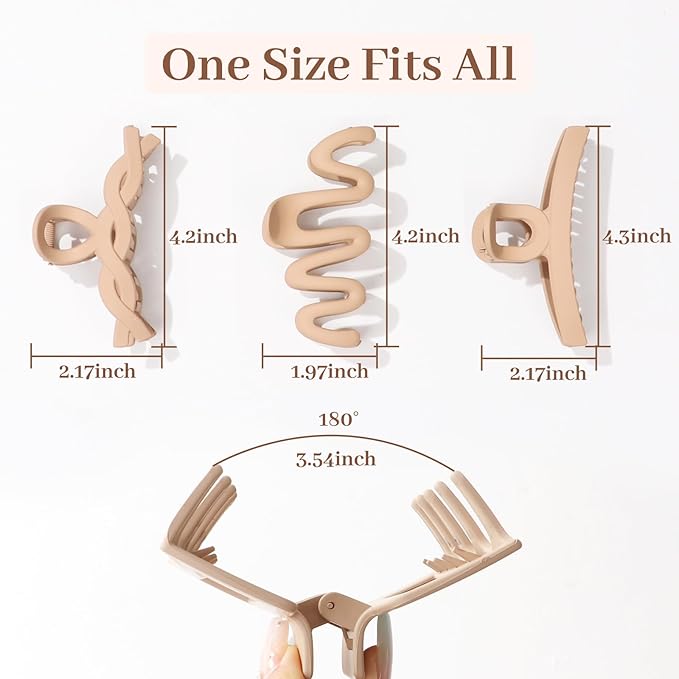 Matte Non-Slip Large Hair Clips for Women 8PCS (4 Beige+4 Black)