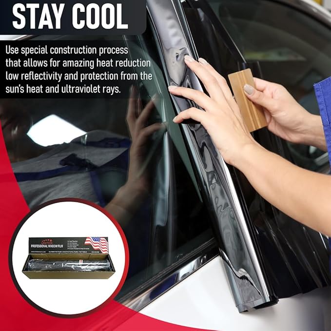 UNITED Window Tint 20"In 100'Ft 5% Nano Carbon Film 2Ply Charcoal 5% VLT - Clear PET Privacy Window Tint for Car, Home, Blocks UV/IR Rays, Reduce Heat & Glare- Adhesive Film - Lifetime Color Stability