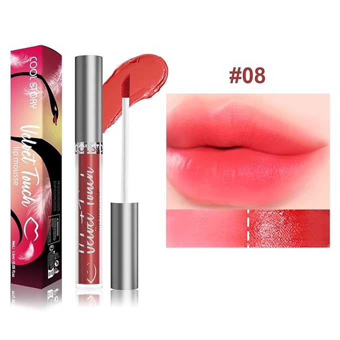 COOL STORY Waterproof Matte Lip Mud Lip Mousse,Vibrant Orange‑Red Pigmented Lipstick, Non‑Fade Long‑Wearing Velvet Lip Cosmetic for All Skin Tones,Shade #08 Citrus Pop