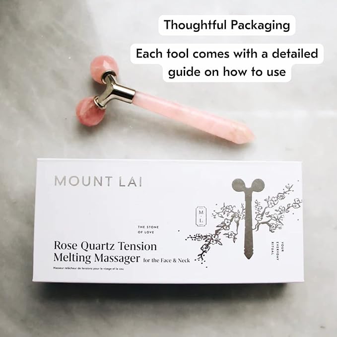 Mount Lai Rose Quartz Tension Melting Massager for Face and Neck | Rose Quartz Face Roller and Neck Massager for Relieving Tensions and Stress