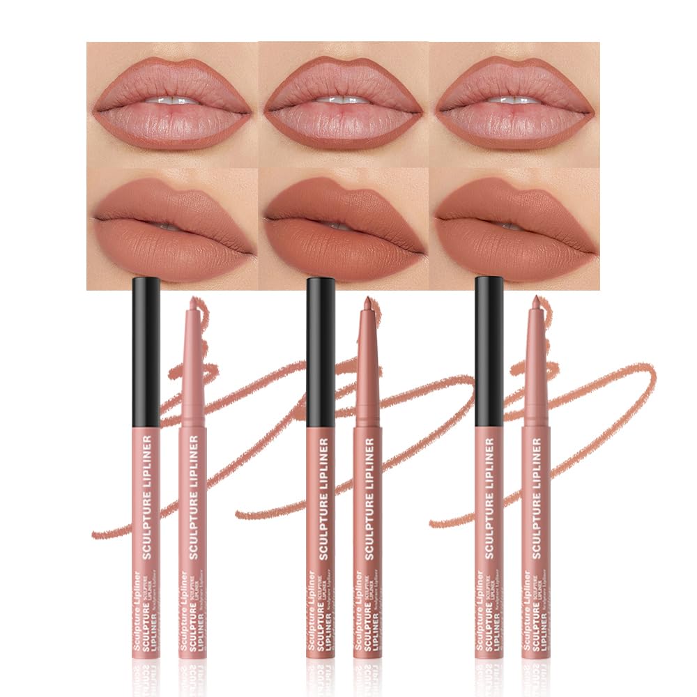 K14 Hxssll 12 Colors Matte Lip Liner Pencil – Long Lasting Waterproof Lip Liner, Smudge Proof Transfer Proof Lip Pencil, High Pigment Lip Makeup for Defining & Filling Lips (A1-set:01+02+08, 3PCS)