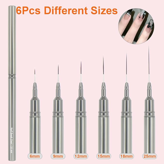 MYR 6Pcs Metal Nail Art Brushes & 2pcs Nano Nail Files for Nail Art Designs