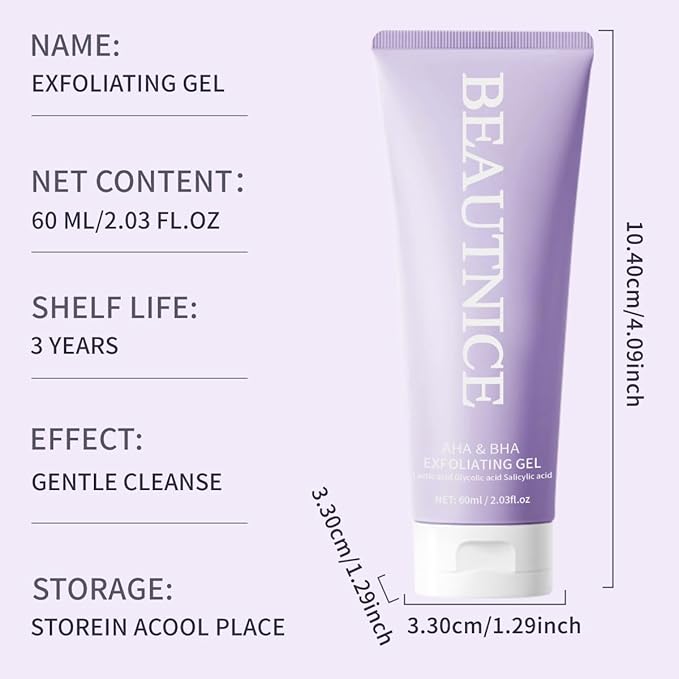 BEAUTNICE Exfoliating Gel – AHA BHA with Glycolic, Salicylic & Lactic Acid for Pores, Blackheads, Acne, Sensitive Skin, Gentle Face & Body Peel Gel Centella, 2.03 fl oz