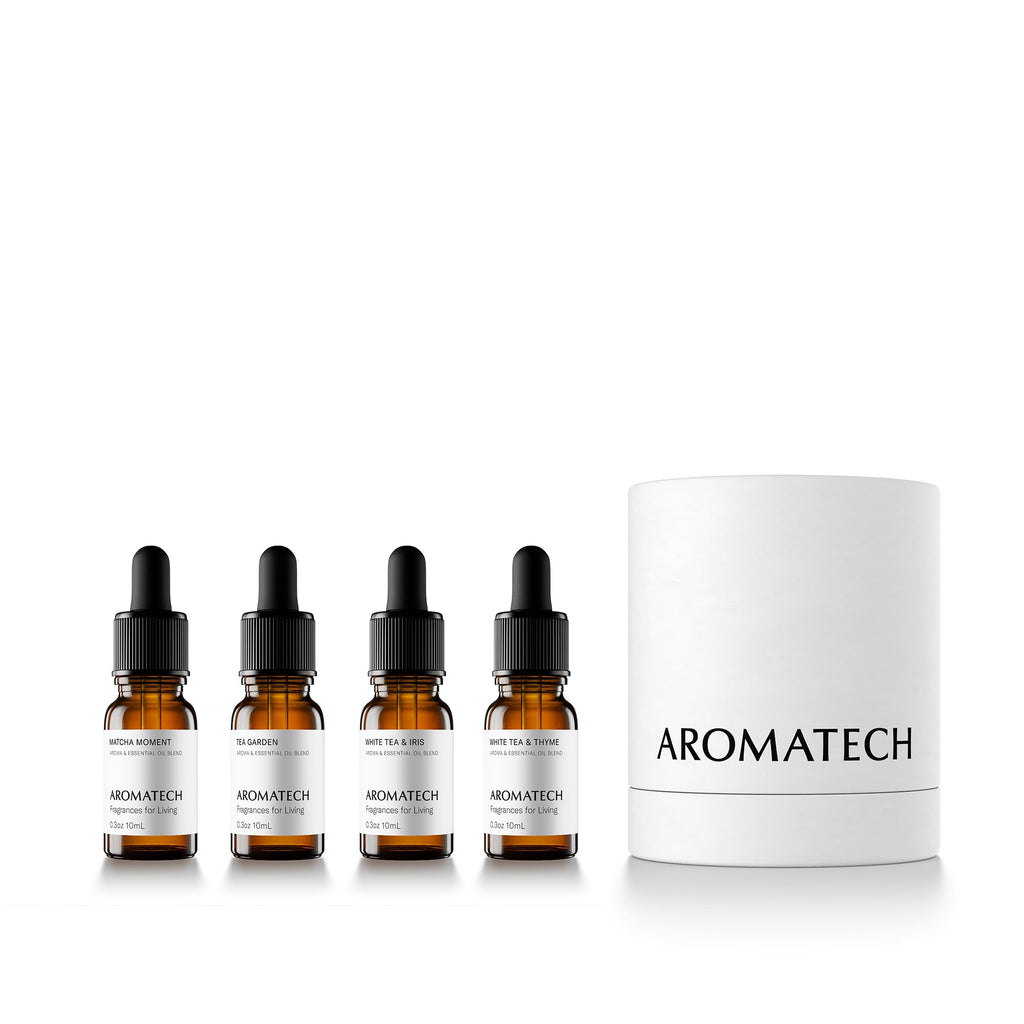 AromaTech The Tea Collection Set | Gift Set of Aroma Diffuser Essential Oils Blend of Matcha Moment, Tea Garden, White Tea & Iris and White Tea & Thyme - 10 Milliliter