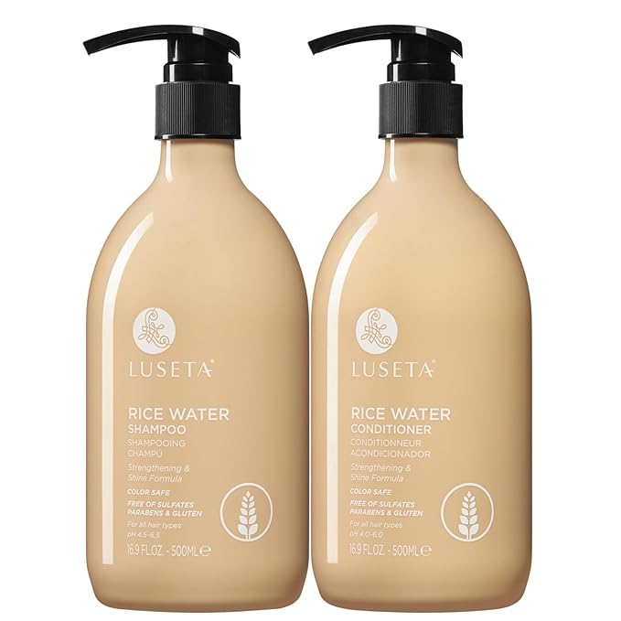 Luseta Rice Water Shampoo and conditioner Set Protein Repair Strengthening & Nourishing Shine for Heat Damaged All Hair Types Hydrating & Frizz Control for Women and Men 16.9oz*2