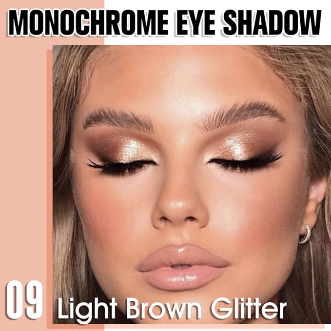 FeiCuiYun Single Glitter Shimmer Sparkle Eye shadow Palette Makeup, Light Brown Glitter Eyeshadow for Women, Pigmented Waterproof Sombras Para Ojos, Vegan, Talc, Paraben & Cruelty Free, 09