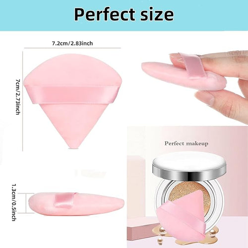 4 facial soft triangle puffs, wet and dry makeup tools, used for powder, mineral powder, body powder, foundation make-up, washable powder puffs (Pink)