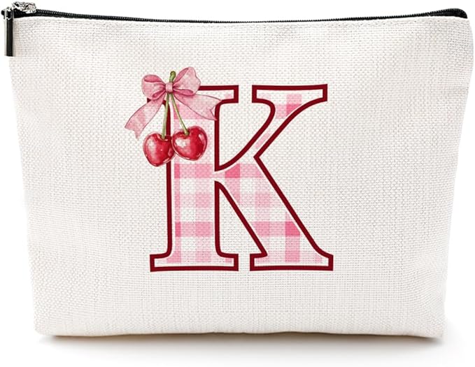 CQM Cherry Bag Initial K Makeup Bag Cherry Gifts for Women Cosmetic Bags