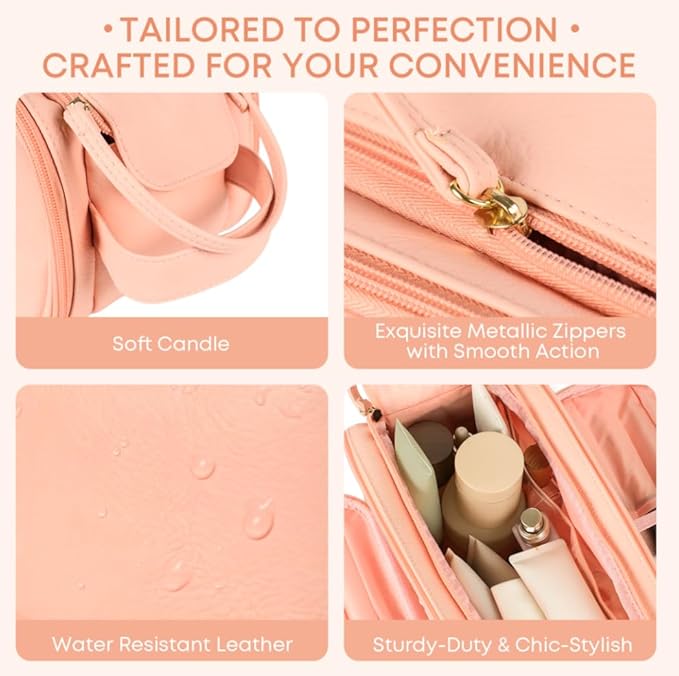 COLGRAM Travel Makeup Bag for Women, Large Capacity Waterproof Cosmetic Bag, Portable Toiletry Bags，Pouch with Divider & Handle