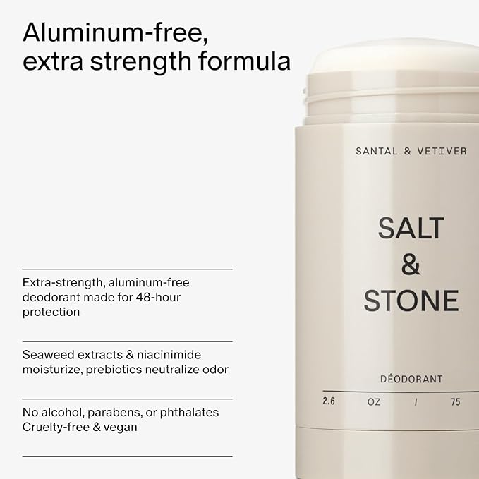 Salt & Stone Aluminum Free Deodorant | Extra Strength 48 Hour Protection for Women & Men | Made with Seaweed Extracts, Niacinamide & Prebiotics | Mini Deodorant Discovery Set