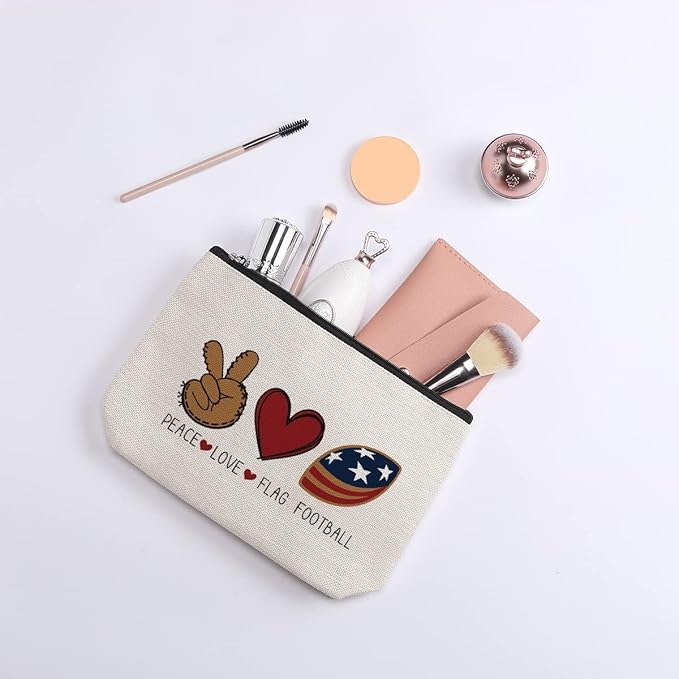 kdxpbpz Football Travel Pouch Flag Football Bag Football Gifts Football Mom Gifts C Team Coach Gifts Sport Fans Gifts for Football Lovers Players Birthday Gifts - Peace Love Flag Football