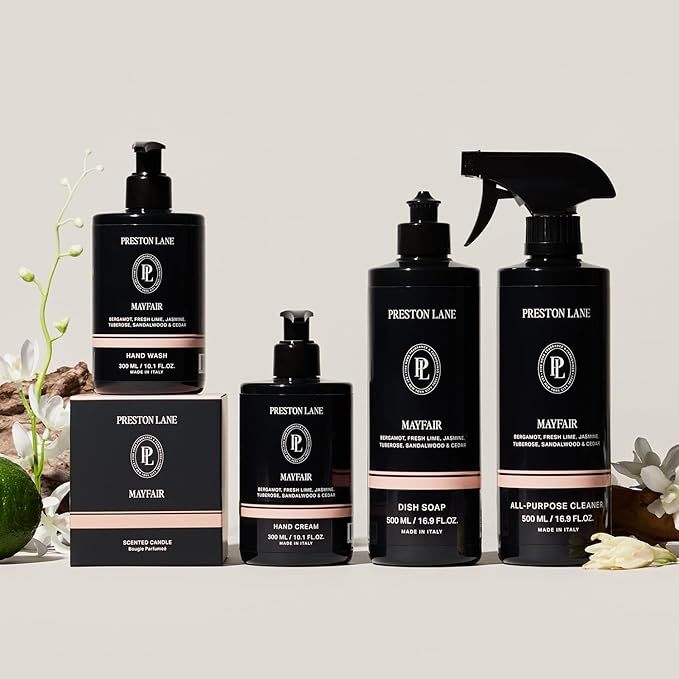 Preston Lane Hand Soap, Dish Soap, Candle & Cleaner Spray Set, Mayfair