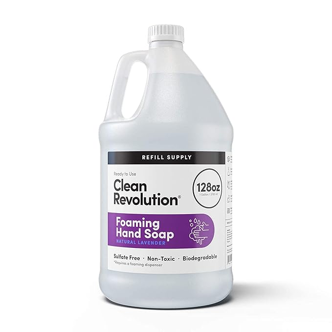 Clean Revolution Foaming Hand Soap Refill with Real Essential Oils, Moisturizing Sulfate-Free Hand Soap, Ready-to-Use Foam Soap Refill for Kitchen & Bathroom (Natural Lavender, 128oz)