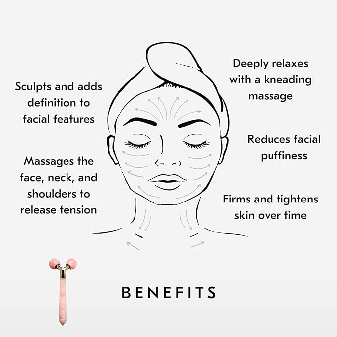 Mount Lai Rose Quartz Tension Melting Massager for Face and Neck | Rose Quartz Face Roller and Neck Massager for Relieving Tensions and Stress