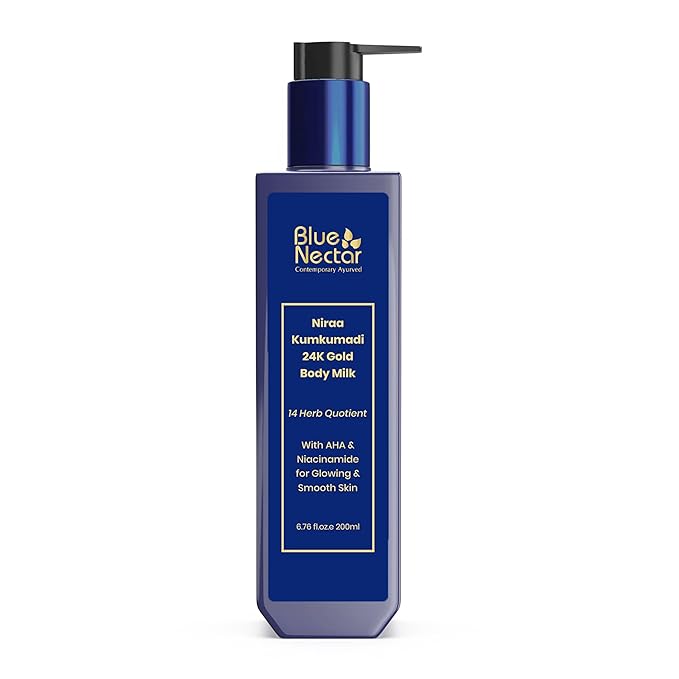 Blue Nectar Gold Body Milk for Women & Men | Body Lotion with Plant Based AHA & Niacinamide | Moisturizer for Body | All Skin Types (14 Herbs, 6.76 Fl Oz)
