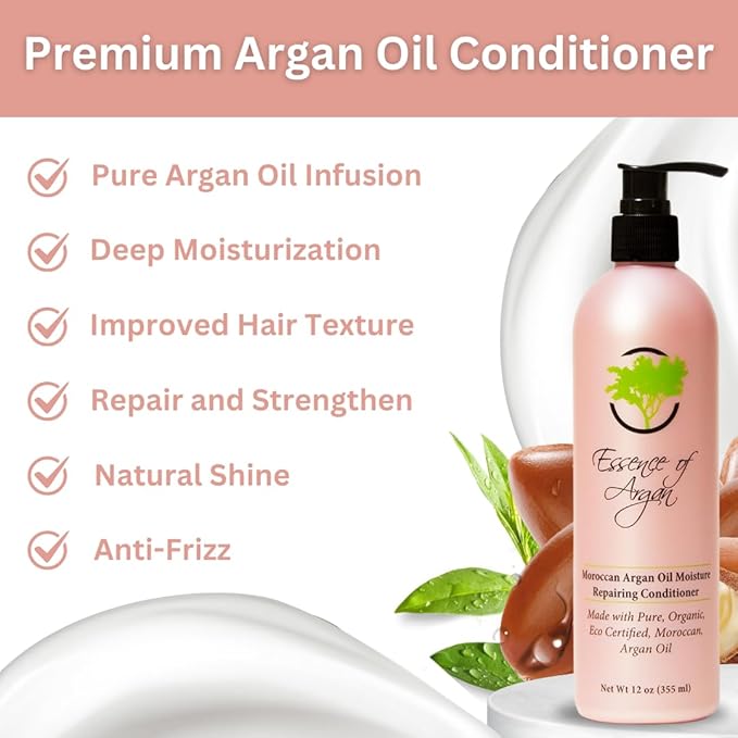 Essence of Argan Renewing Hair Care Products Condtioner Infused with 100% Pure Moroccan Organic Argan Oil - Volumizes, Nourishes and Moisturizes Your Hair - All Hair Types