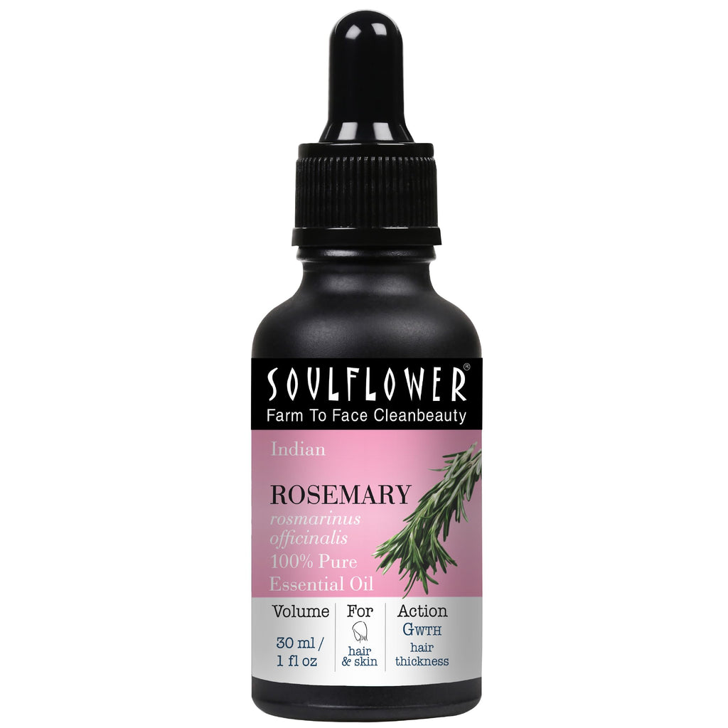 Soulflower 100% Pure Rosemary Oil for Hair Growth, Hair Fall Control, Strengthening, Volumising Hair Oil for All Types | Organic Certified (1 fl oz)