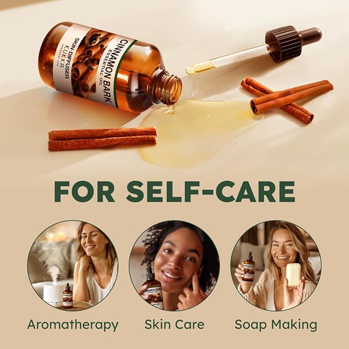 100% Pure Cinnamon Oil - 4 Fl Oz Cinnamon Essential Oil for Hair, Skin, Diffuser, Aromatherapy & DIY Soap Making Scent
