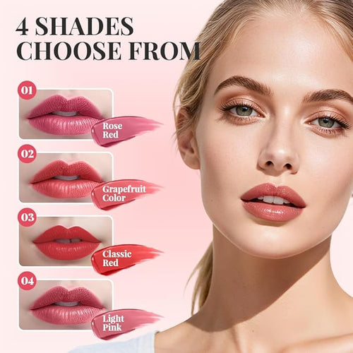 2 PCS Lip Gloss Color Peel Off Lip Stain, Long Lasting Lipstain Peel Off, Charming Lipstick Transfer Proof No Stick Cup (01-Rose Red and 02-Grapefruit Color)