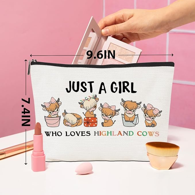 CQM Highland Cow Gifts Funny Highland Cow Makeup Bag Cow Print Stuff Western Gifts Western Accessories Cosmetic Bag Toiletry Bag Zipper Pouch for Women Girls Female Sister Daughter Friend Birthday