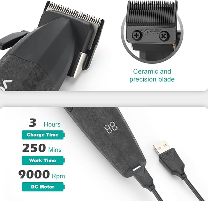 VGR 640 Professional Hair Clippers for Men with Clipper Trimmer Set, Black