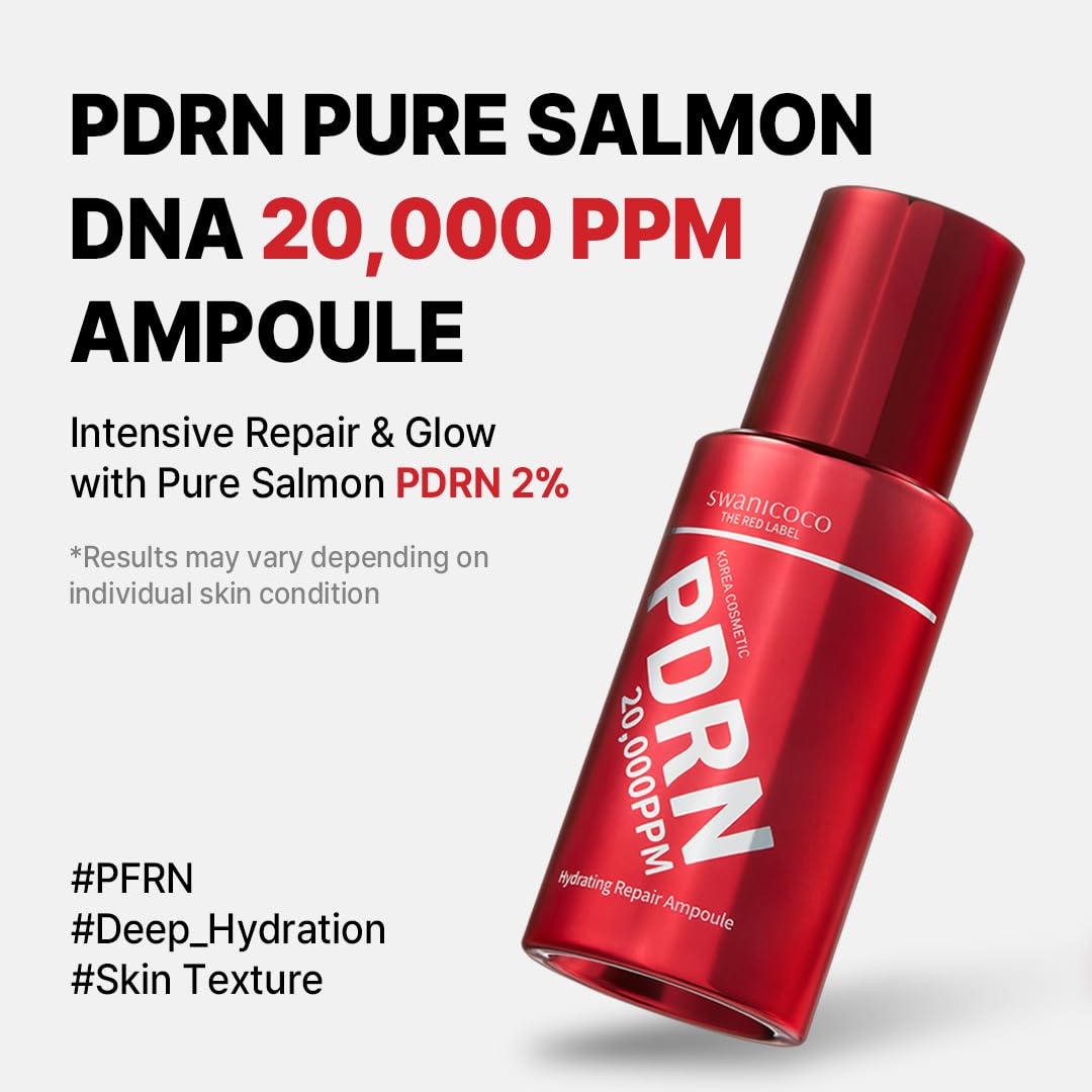 SWANICOCO Premium 20,000ppm PDRN Serum Ampoule, 99.9% Pure Salmon DNA, 2% Concentration, Anti-Aging, Firming, Plumping, Beach Vacation Essentials, Korean Beauty 30ml 1Fl Oz