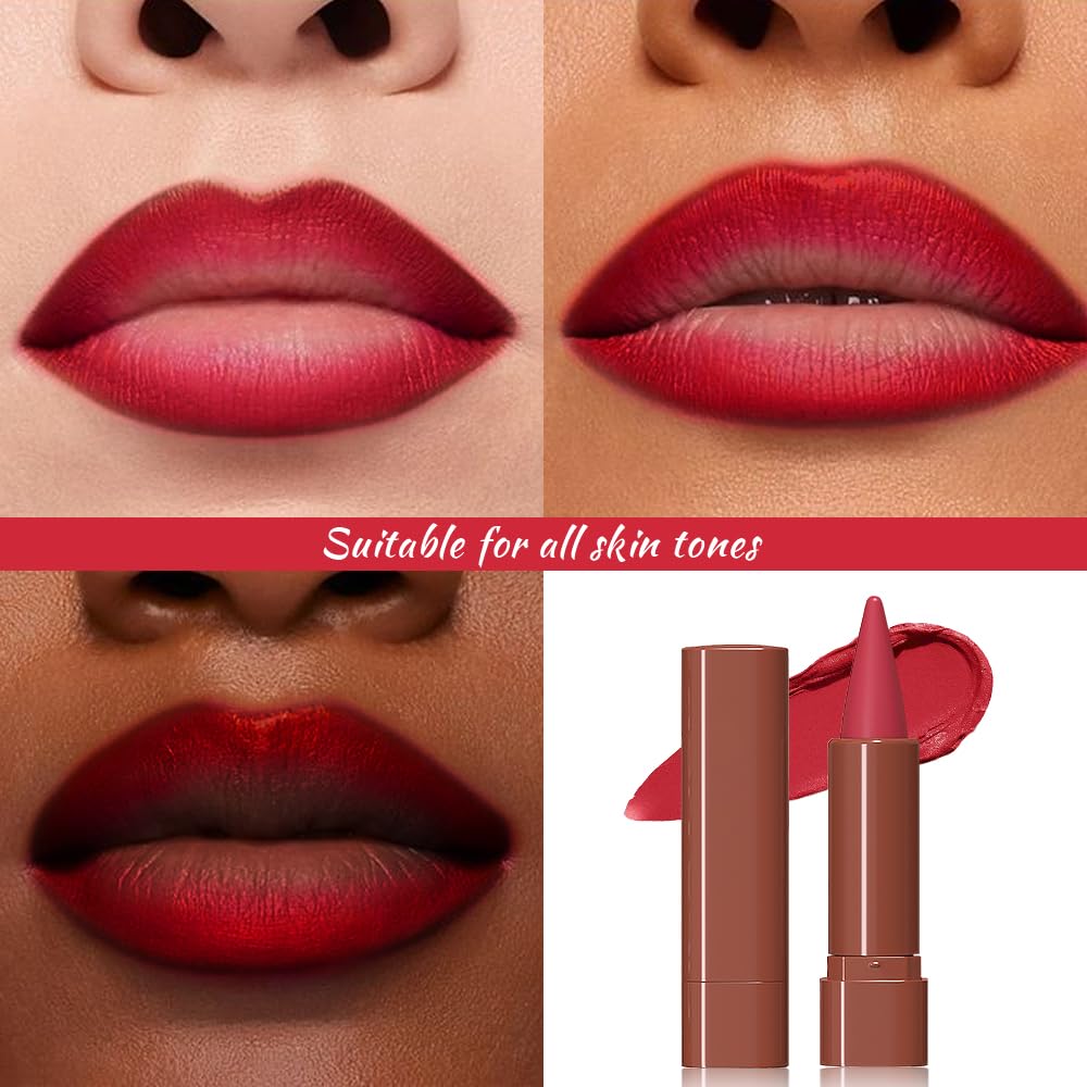 JUAAZIN Carmine Gradient Matte Lip Liner Pencil Crayon for Women - Waterproof Smudge-Proof Kissproof Long-Wear Lip Pencil, Flawless Contour Ombre Effect Lip Crayon, Creamy Pigmented Lip Liner 06#