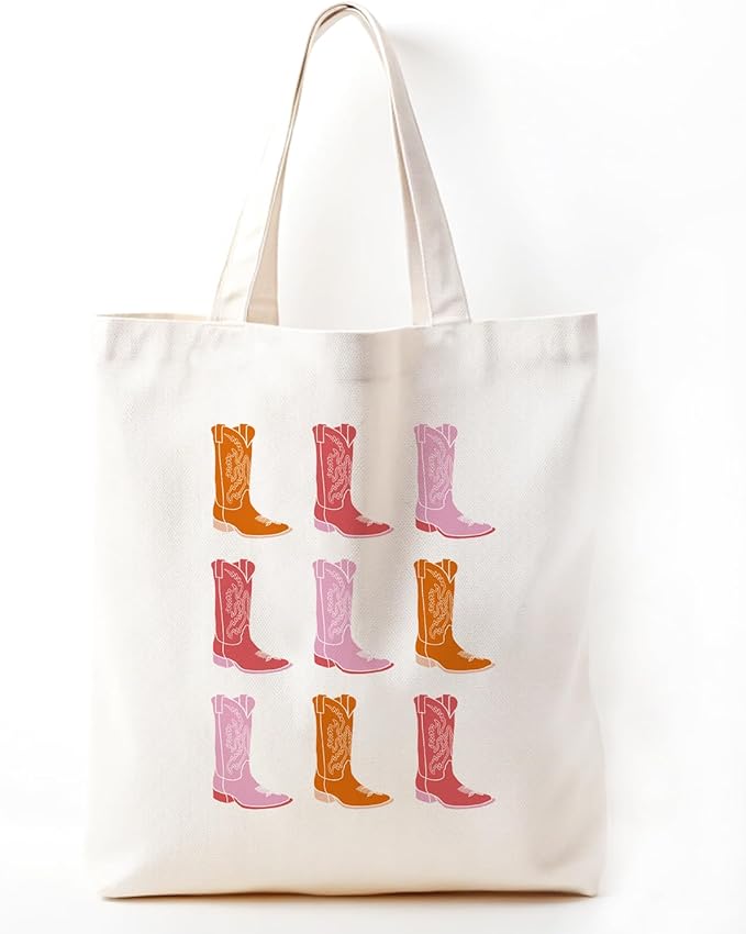 Zeghk Western Cowgirl Boots Canvas Tote Bag For Women, Western Boots Bag Cowgirl Gifts For Women, Shopping Bag Canvas Bags With Handles