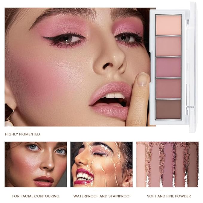 JUAAZIN 5 Colors Matte Eyeshadow Makeup Palette, 5 Natural Neutral Nude Brown Faded Rose Colors Eyeshadow, Looks for Brown Eyes Women Finish Long Wearing Waterproof Professional Eye Makeup 04#