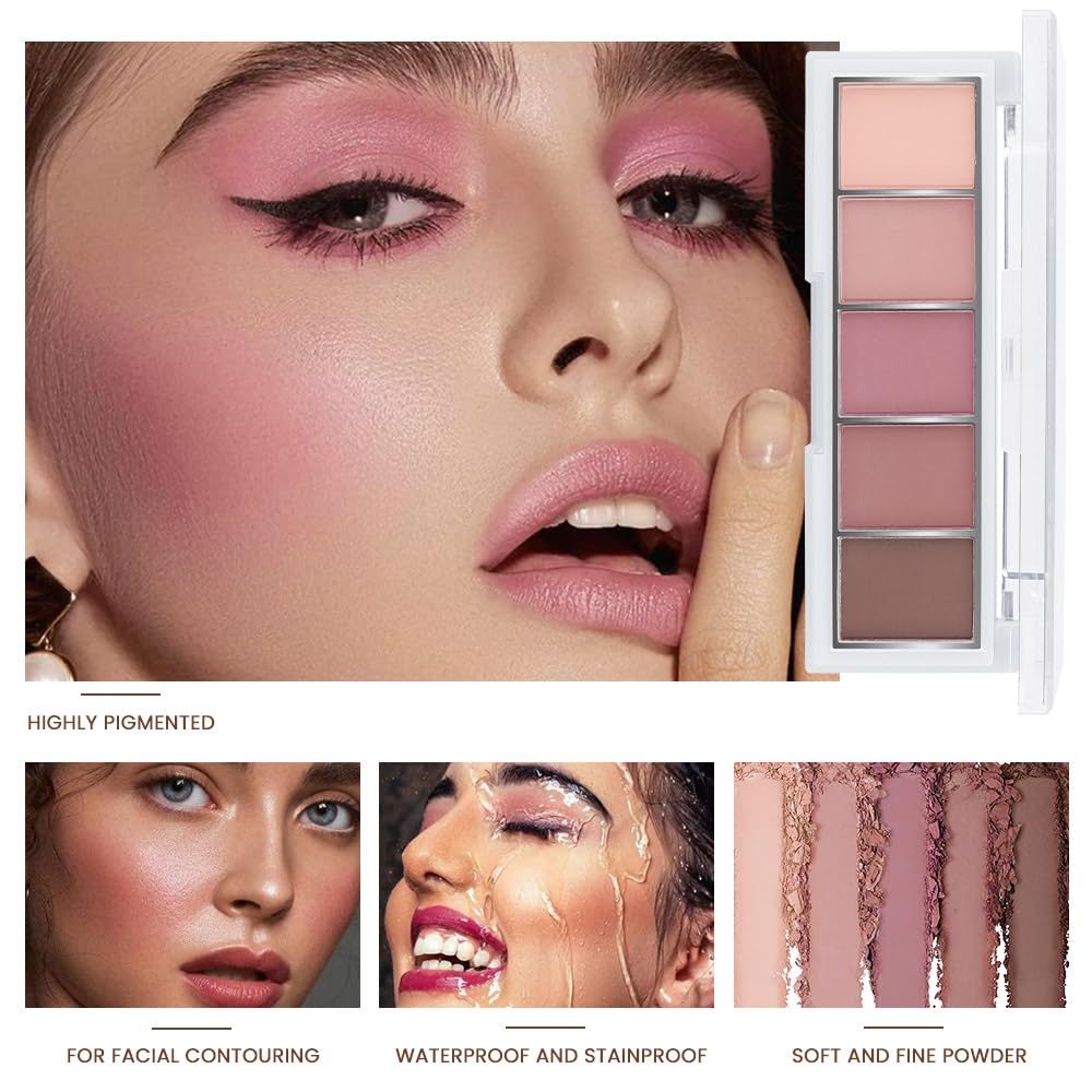 JUAAZIN 5 Colors Matte Eyeshadow Makeup Palette, 5 Natural Neutral Nude Brown Faded Rose Colors Eyeshadow, Looks for Brown Eyes Women Finish Long Wearing Waterproof Professional Eye Makeup 04#