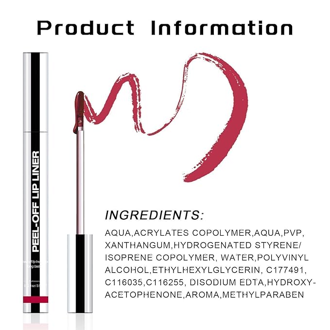 Lip Stain - Peel Off Lip Liner, Long Lasting Lip Liner with Matte Finish, Waterproof & Transfer Proof Lip Gloss, Non-Stick Cup & Highly Pigmented Color, Easy to Use for All Skin Types (Dark Red)