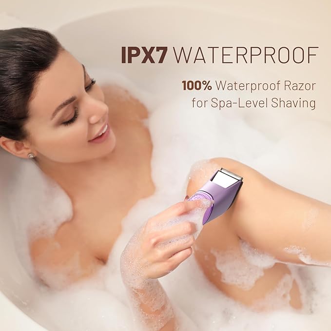 LGTGH Bikini Trimmer for Women: Pubic Hair Razor with Mirror & LED Light, Body Groomer IPX7 Waterproof Use for Legs/Arm/Underarm - Plum