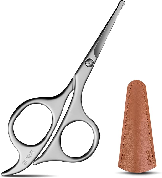 Lobodt 4.7-inch small nose hair scissors, round head, for trimming facial hair, ear hair, eyebrows, eyelashes, bathroom, suitable for both men and women, personal care and beauty (matte silver)