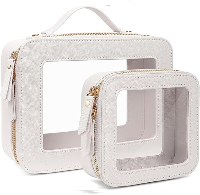 2Pcs Travel Clear Makeup Bag, White Mahjong Tile Bag Cosmetic Case with Zipper Portable Makeup Pouch Toiletry Bag Women Traveling Cosmetic Organizer Storage Bag Car Organizer Car Essentials for Women