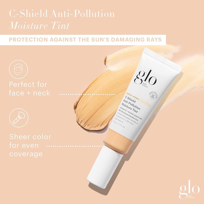 Glo Skin Beauty C-Shield Anti-Pollution Moisture Tint SPF 30, 2N-Light – Tinted Moisturizer with SPF, Lightweight Tinted Sunscreen for Face, Vitamin C & Squalane, Dewy Sheer Coverage, All Skin Types