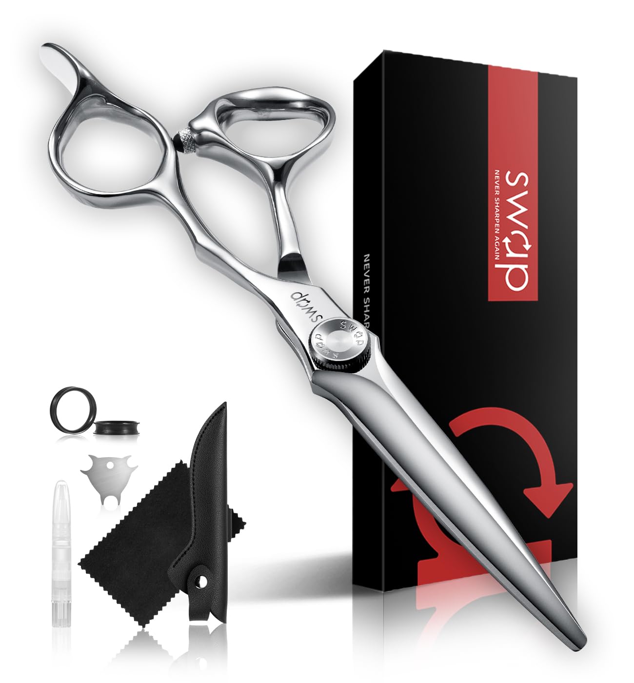SWAP Professional Hair Cutting Scissors - 6.0'' Japanese SUS 440C Steel Barber Scissors, 60-62HRC Sharp Edge Blade with Adjustable Tension Screw for Salon & Home Use（6.0'' Hair Shears）
