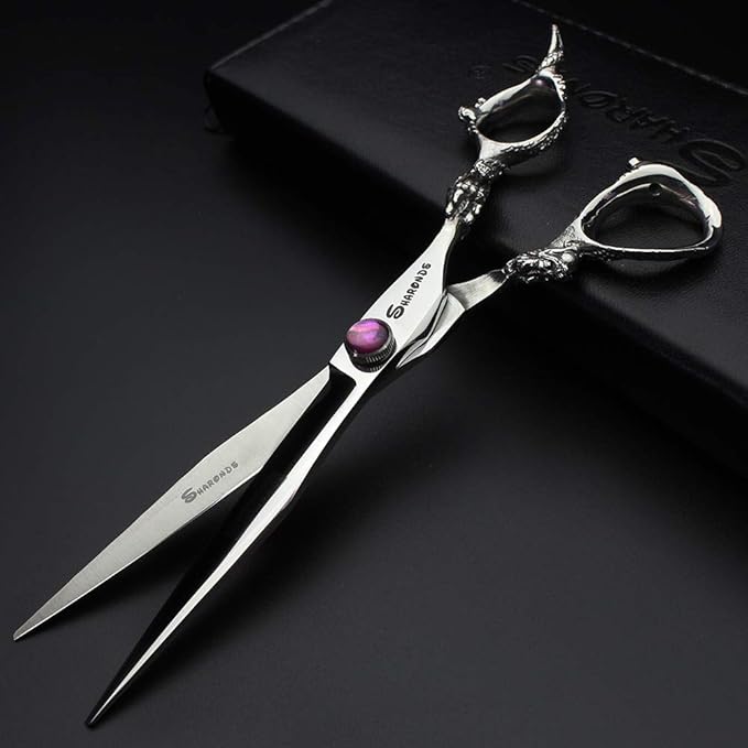 7 inch barber scissors,purple diamond barber scissors(7 Inch Flat-AA)