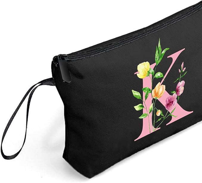 A-Z Personalized Gifts for Women, Initial Make Up Bag with Mirror, K