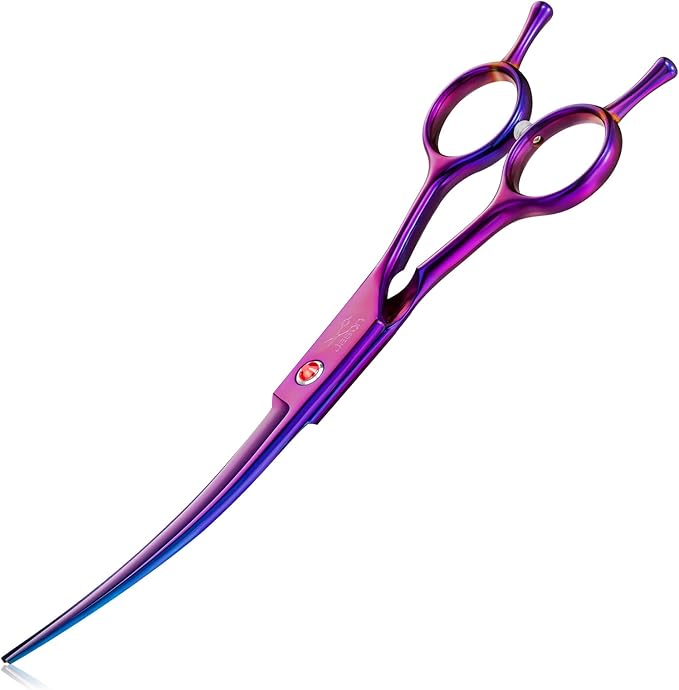 JASON Curved Dog Grooming Scissors - 7" Up-Curved Trimming Shears Purple