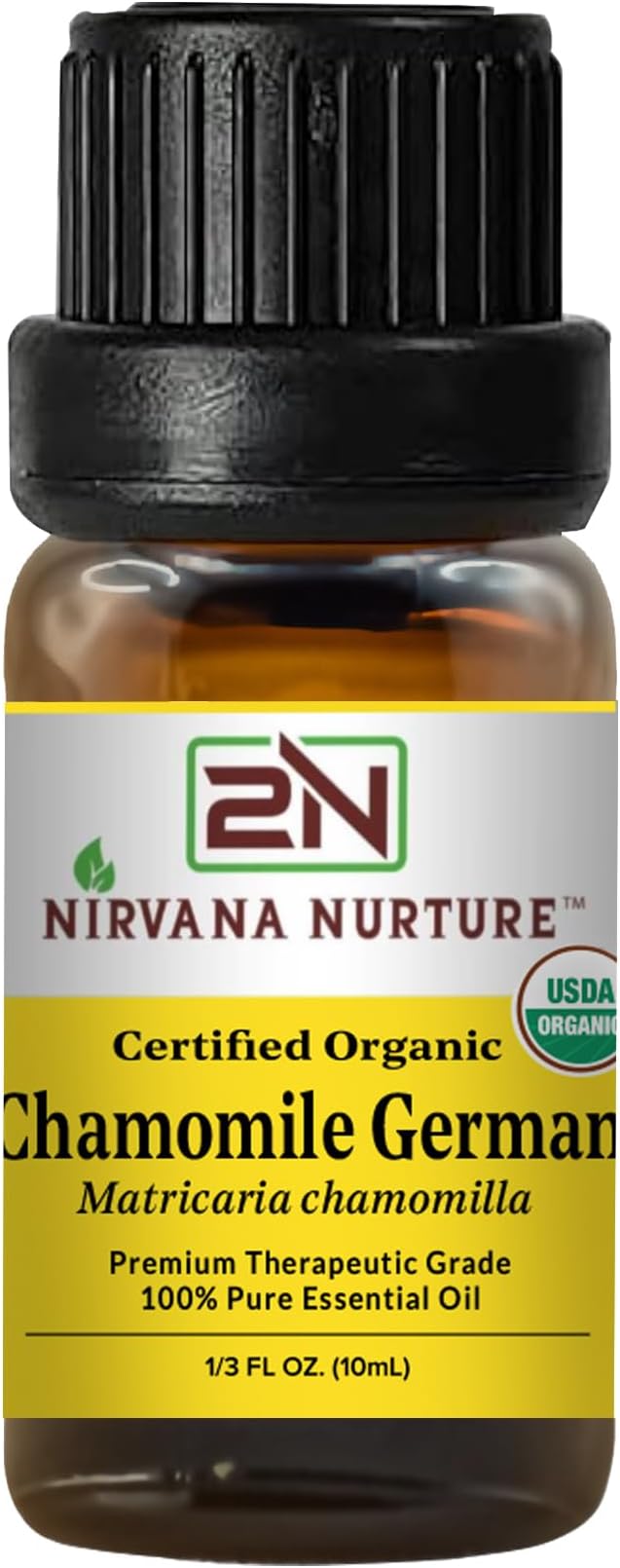 Nirvana Nurture Chamomile German Essential Oil USDA Certified Organic, 100% Pure Natural Premium Grade, Undiluted- Aromatherapy Diffuser for Calm and Relaxation, Skin Care, Hair Care