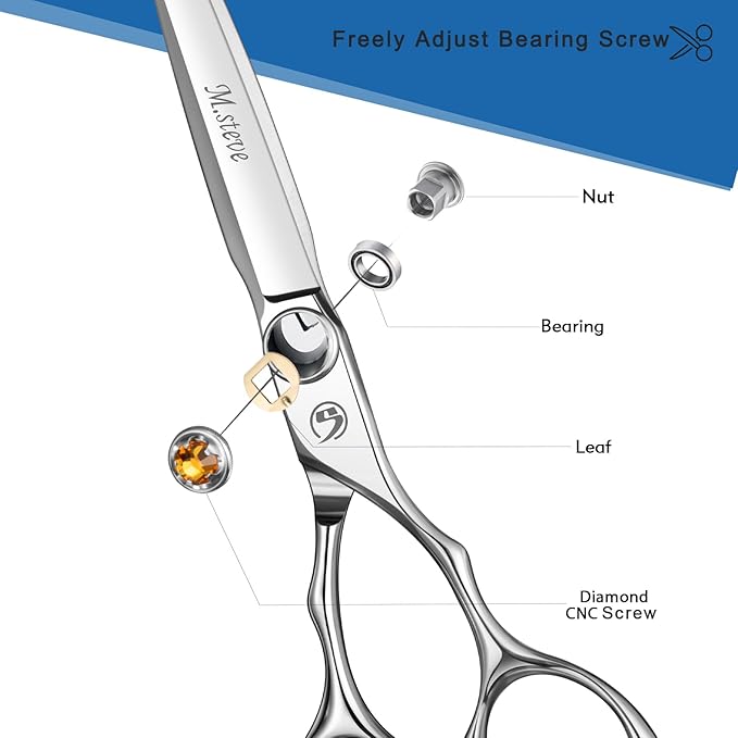 M.steve Professional Hair Cutting Scissors 6 Inch, VG10 Stainless Steel Barber Shears, Extremely Sharp Hairdressing Scissors for Salon & Home Use, Ambidextrous Left Right Hand