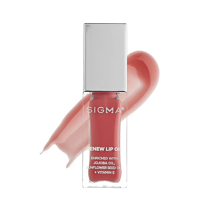 Sigma Beauty Renew Lip Oil – Tinted with Luxurious High-Shine Color & Long Lasting Hydration for Soft, Supple Lips, Non-Sticky w/Nourishing Antioxidants (All Heart, Berry Mauve Sheen)