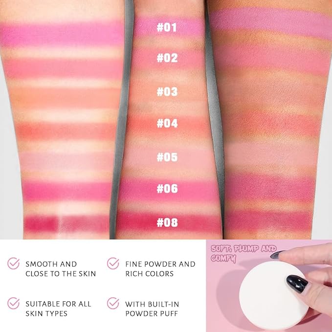 HHLTOH Natural Single Matte for Face Cheeks Blush with Makeup Powder Puff, Warm Orange Red Monochrome Blush Cream Powder Makeup Palette Blushes Long-lasting Blendable Foundation for Women Every Day 04