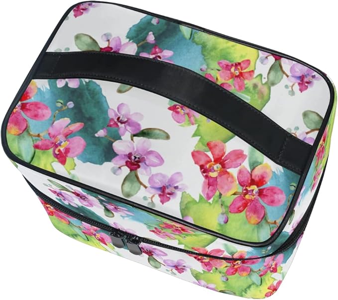 MNSRUU Makeup Bag, Hand Painted Orchid Travel Makeup Organizer Bag Cosmetic Cases Toiletry Bags for Girl Women Ladies