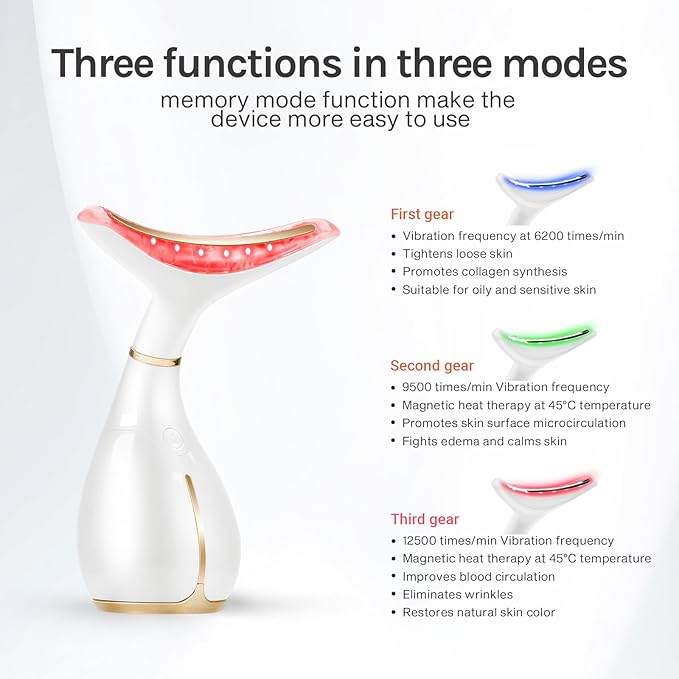 Ms.W Red Light Facial Massager, Skin Care Tools for Face & Neck Beauty Device, 3 in 1 Face Massager Tool with LED, Thermal, Vibration, Tightenings, Rejuvenation for Women