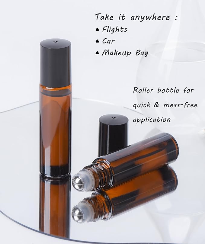 VRJEUGO Organic Castor Oil for Face Roll On，Rollerball Deep Hydration for Skin Care and Hair, Castor Oil Organic Cold Pressed Unrefined Glass Bottle 8oz with 2 Roller