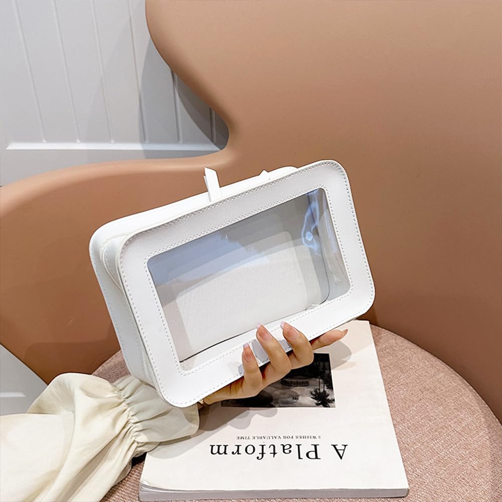 FFpaw Clear Makeup Bag, White Travel Makeup Pouch Toiletry Bag for Women Waterproof Small Cosmetic Bag Case Small Make Up Bag with Zipper Car Organizer Car Essentials for Women Men