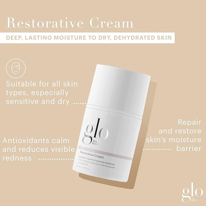 Glo Skin Beauty Restorative Cream, 1.7 oz – Hydrating Face Moisturizer with Resveratrol, Squalane & Black Currant Seed Oil – Nourishing Facial Cream for Dry, Sensitive & Aging Skin – Daily Moisturizer