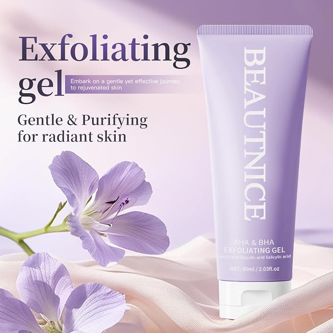 BEAUTNICE Exfoliating Gel – AHA BHA with Glycolic, Salicylic & Lactic Acid for Pores, Blackheads, Acne, Sensitive Skin, Gentle Face & Body Peel Gel Centella, 2.03 fl oz