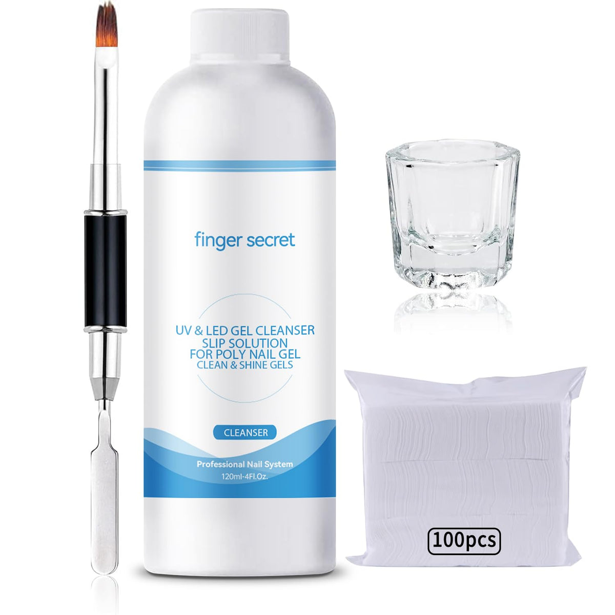 BEVINAS Nail Polish Remover Kit Nail Glue Remover & Nail Brush Cleaner Professional Nail Remover Quickly Clean Nail Brushes with Glass Cup Nail Cleaning pads for Nails